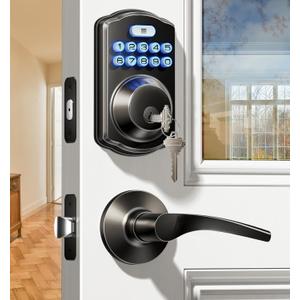 Veise Keyless Entry Door Lock with 2 Lever Handles - Electronic Keypad Deadbolt, Easy Installation Digital Smart Front Door Lock Set, Matte Black