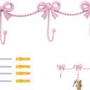 Pink Bow Hooks Bow Wall Hook, 3 Bow Knot Coat Hooks Metal Bowknot Towel Hooks Door Hanger Holder for Wedding Bathroom Bags Coats Hats Coffee Mugs Room Kitchen Decorations (Pink-A)