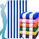 6 Packs Oversized 72x40 Inch Stripe Beach Towel Thin Terry Set Extra Large XL Big Clearance Accessories Essentials Soft Super Absorbent Pool Travel Bath Swim Camping Towels Bulk Men Women Adults Gift (Blue Pink Navy Orange Green Yellow Stripe)