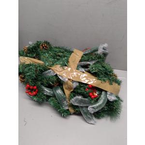 Christmas Garland with Lights, 9ft 30LED Battery Operated Garland Decorated with Pine Cones, Berry, Artificial Snowy Pine, Indoor & Outdoor Xmas Garland for Stairs Fireplace Door Fences