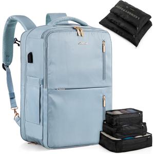 LOVEVOOK 40L Travel Backpack With 3 Packing Cubes Expandable Large Laptop Backpack Women Waterproof Backpack Waterproof Daypack Travel Bag TSA Fit 17inch Laptop Luggage With USB Charging Port (Blue)