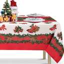 LUSHVIDA Christmas Tablecloth Rectangle - 60x102 inchHolly Ribbon Pattern Washable Wrinkle Resistant Holiday Tablecloths for Christmas Family Gathering, Dining Room Table 130GSM