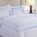 BedDecor Duvet Cover Set – 3-Piece, 500TC Egyptian Cotton with 3-Line Embroidery, Zipper & Corner Ties – Medium Blue, Full/Queen