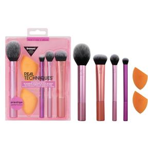 Real Techniques 6 Piece Everyday Essentials Makeup Brush Set, Includes 4 Brushes & 2 Makeup Sponges, For Foundation, Blush, Bronzer, Contour, Eyeshadow, & Powder, Travel Gift Set, Cruelty-Free & Vegan (1 Count (Pack of 1))