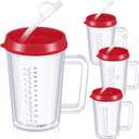 4 Pcs 20 oz Hospital Water Cup with Straw and Lid Insulated Double Walled Water Bottle Hospital Carafe Mug with Handle Graduated Plastic Elderly Drinking Cup with Straw(Red)