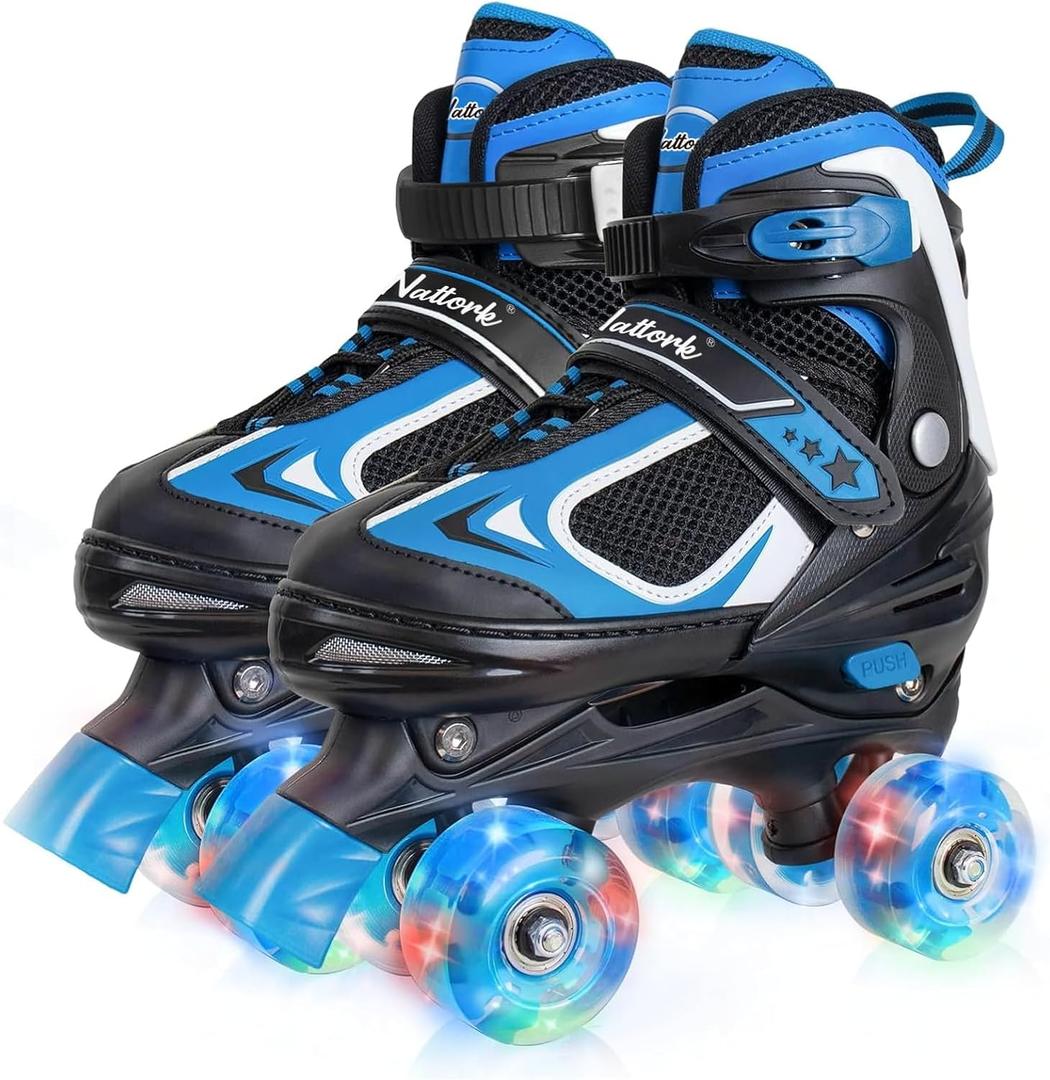 Nattork Kids Roller Skates for Boys Girls,4 Sizes Adjustable Roller Skates with Light up Wheels, Fun Rollerskates for Toddler Kids Beginners Indoor Outdoor (Small(10C-13C), Blue)