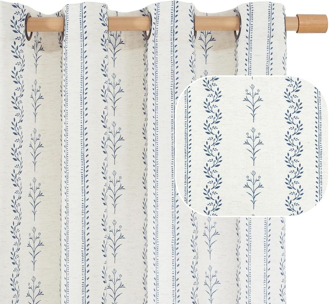 BGment Navy Blue Vintage Floral French Country Curtains 84 Inch Length for Living Room Boho Print Light Filtering Window Curtains & Drapes for Farmhouse Rustic, Each 52 Inch Wide, 2 Panels Set