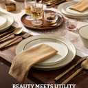Famiware Saturn Stoneware Dinnerware Sets for 8 (24 Pieces), Ceramic Plates and Bowls Dish Sets with Hand-Painted Trim - Chip & Scratch Resistant, Microwave & Dishwasher Safe Tableware, Vanilla White