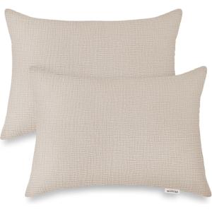 Toddler Pillowcases for 13"x18" Pillow 2 Pack, Muslin Small Toddler Baby Kids Travel Pillow Covers for Boys Girls with Envelope Closure (Beige, 13 x 18 Inch)