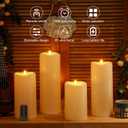 Rossesay 8" 10" 12" 14" X 4" Large Waterproof Outdoor Flameless Candle, 4 Pcs LED Pillar Candle with Remote and Timer Battery Operated Jumbo Flickering for Halloween Xmas Church(Ivory White, Elegant)