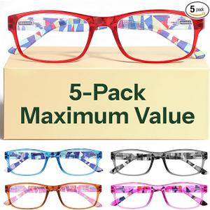 Gaoye 5-Pack Reading Glasses Blue Light Blocking, Spring Hinge Readers for Women Men Anti Glare Filter Lightweight Eyeglasses (5-Pack Mix Color 3,1.0)
