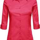 MAYSIX APPAREL Plus Size 3/ 4 Sleeve Stretchy Button Down Collar Office Formal Shirt Blouse for Women Dark Red, 1XL