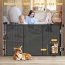 Reinforced 60 Wide Retractable Baby Gate with Cat Door 33 Tall Retractable Pet Gates with Reinforced Strips Mesh Dog Gate with Cat Door Mesh Gates for Kids or Pets Cats Can in and Out Freely, Black