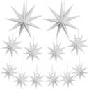 12 Pack White Paper Star Lanterns 9-Pointed Star Lamp Shades Ornaments Hanging Decorations for Christmas New Year Birthday Wedding Party, 3 Sizes