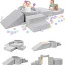 Foam Climbing Blocks with Ball Pit Designed for Toddlers Aged 1-3 -Great for Indoor Crawling, Inside Foam Playground Set for Little Ones to Active Playing -(Balls NOT Included) Grey (Grey-5 Pieces)