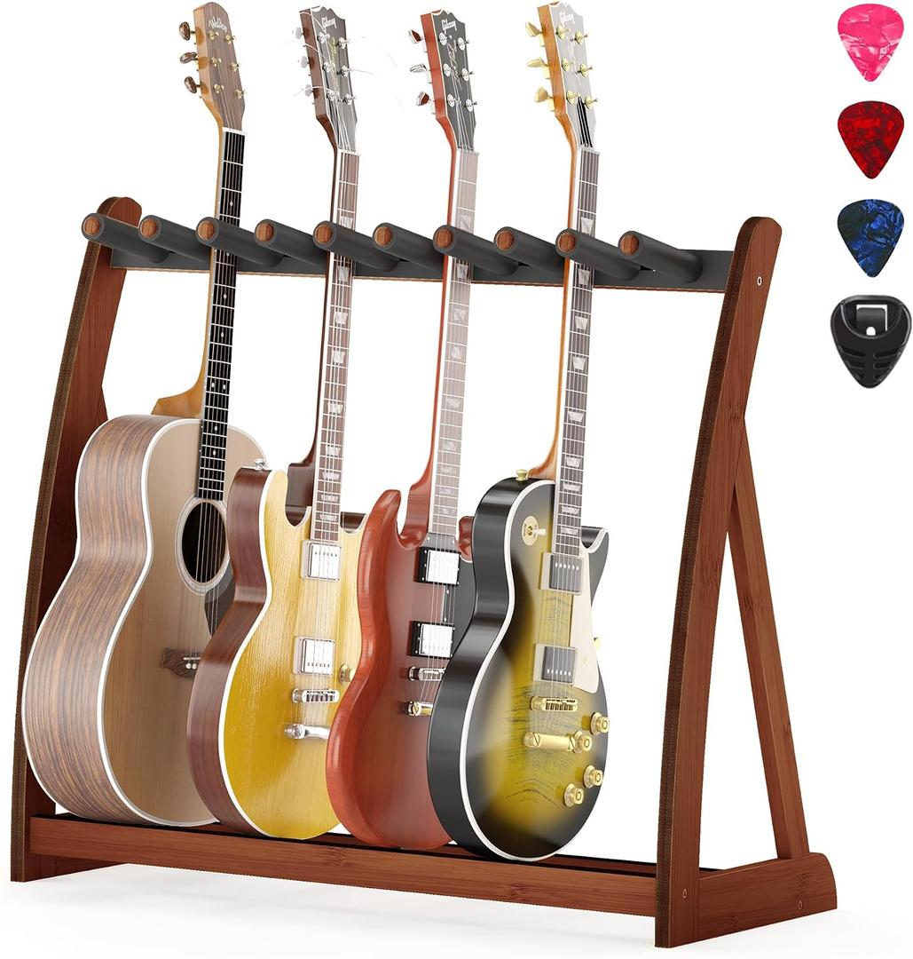 Guitar Stand Rack,Guitar Rack For Multiple Guitars Stands Floor for Electric,Acoustic,Bass Guitars &Case-Foldable, Adjustable,Protective with No-Slip Non-Scratch Padding ,for Home,Studio, Stage (walnut)