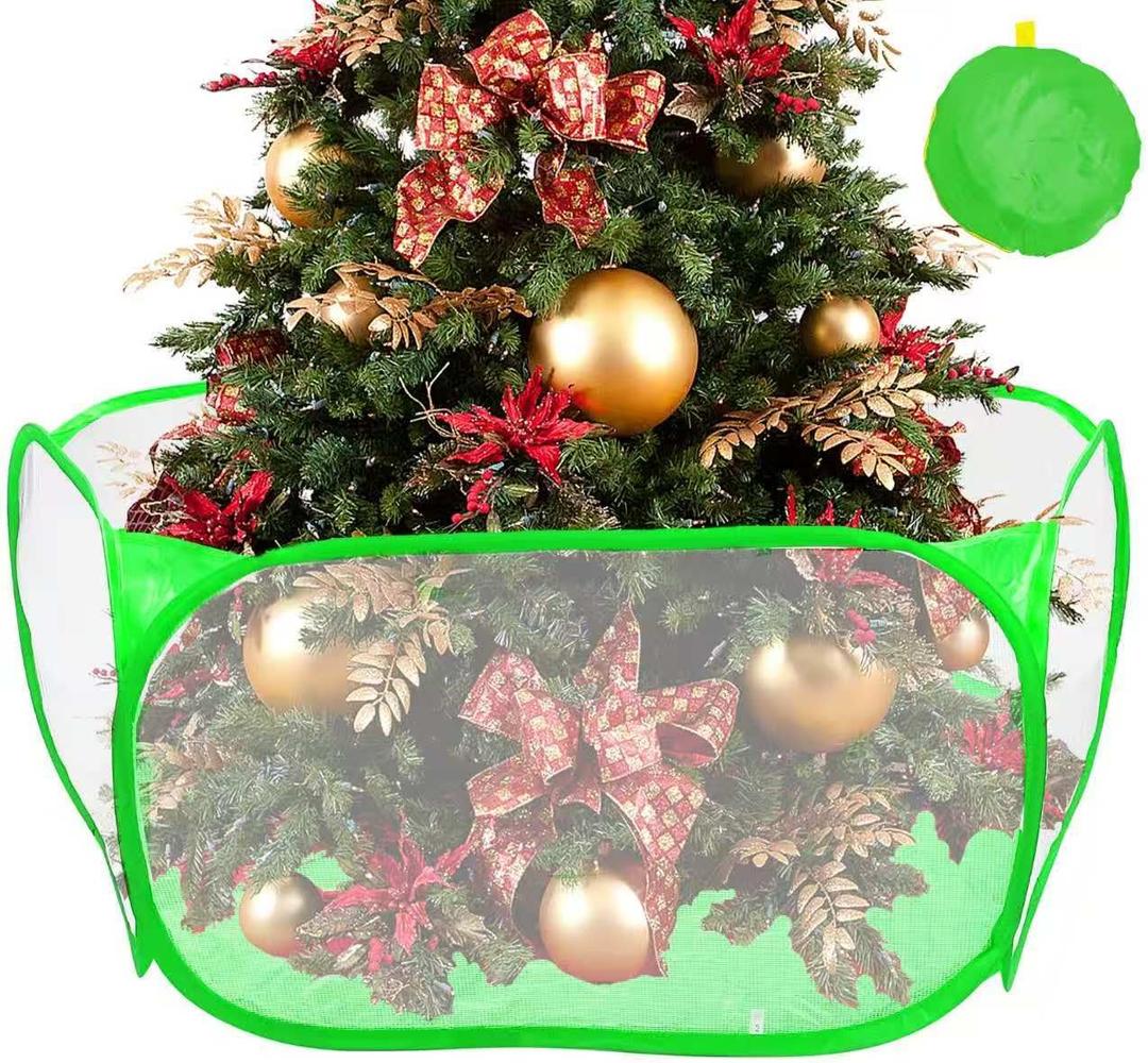 Christmas Tree Fence Barrier for Small Pets, Pop Up Fence for Christmas Tree Foldable 6-Sided Mesh Christmas Blocker Guard Protector for Toddlers Kids Xmas Trees Barrier for Holiday Home Decor (Green)