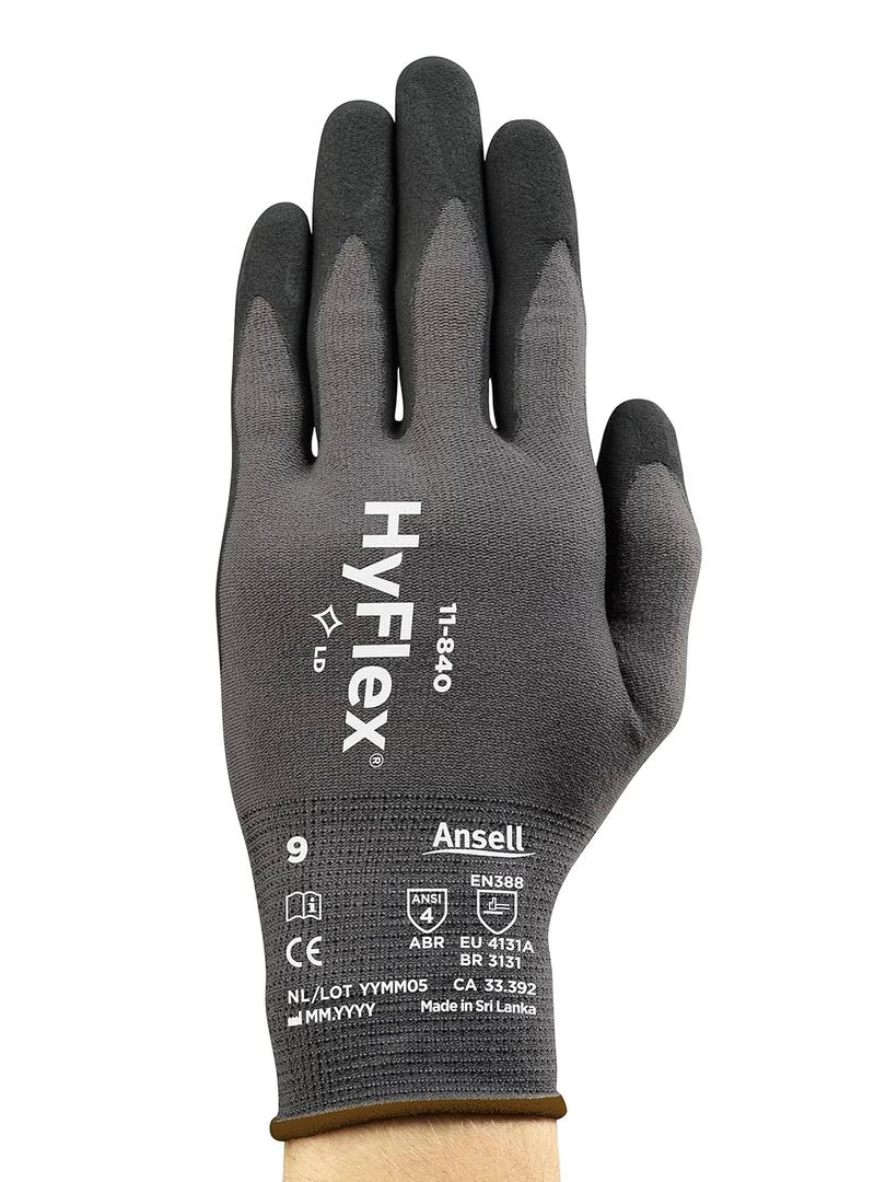 Ansell HyFlex 11841 Grey Nitrile Coated Safety Work Glove Vend Pack Size 12 144 Pairs