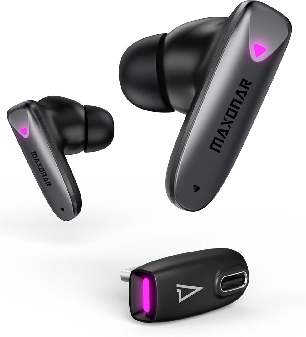 Maxonar Gaming Earbuds for PS5, Quest 3S/3/2, (Updated Chip) Wireless Gaming Earbuds 25ms Low Latency, Dual Connection, 2.4GHz & Bluetooth 5.3, Hi-Fi Sound Compatible with Steam Deck, Switch1 (Midnight Black)