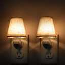 Vintage Plug-in Night Light with Switch, 2-Pack 0.5W LED Night Lights Plug into Wall Socket, Soft Warm Baby Nursery Nightlight with Linen Fabric Lamp Shade for Adult Kids Room Bathroom Hallway