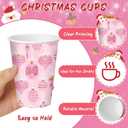 Layhit 100 Sets Pink Christmas Disposable Coffee Cups with Lids Sleeves and Stirring Straws 12oz Snowflake Coffee Paper Cups for Christmas Party Supplies