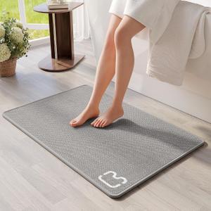 Non Slip Bath Mat Bathroom Rugs, Rubber Backing Braided Ultra Thin Bath Mats, Super Absorbent Quick Dry Bath Rug Shower Mat, Bathroom Floor Mat Fit Under Door, Machine Washable, Gray 24" x 35"