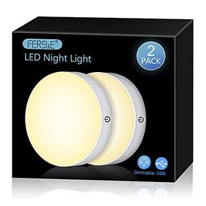 Ferswe Dimmable Touch Lights, 3000K Rechargeable Tap Light with 1000mAh Large Battery, Stick on Lights for Closet, Cabinet, Shelf, Wall and Desk(2 Pack)