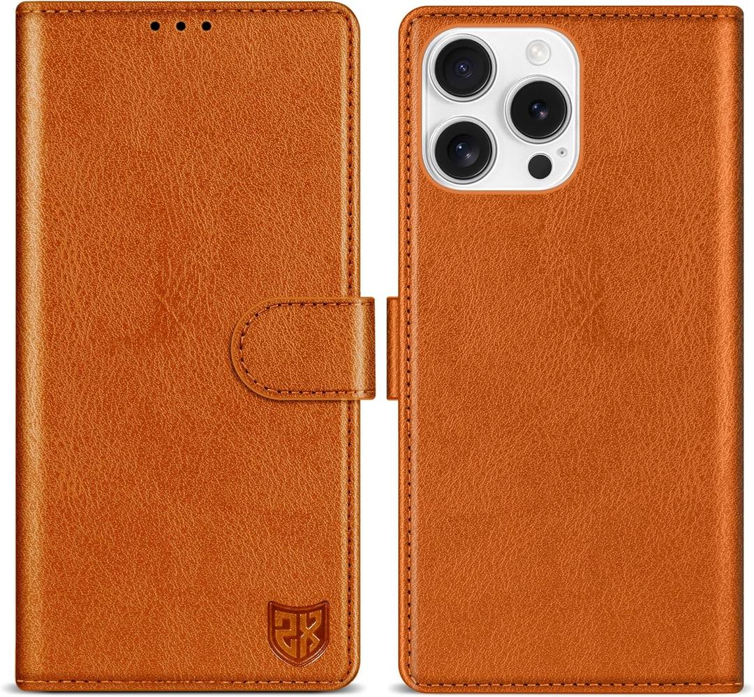 ZZXX for iPhone 16 Pro Wallet Case with [RFID Blocking] Card Slot Kickstand Magnetic Closure Leather Flip Fold Protective Phone Case for iPhone 16 Pro Case Wallet(Brown-6.3 inch)