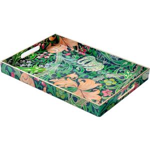 Zosenley Rectangular - Decorative Plastic Tray with Handles Modern Vanity Serving for Ottoman, Coffee Table, Kitchen and Bathroom 13.8 x 9.84 Inch (Morris Green)