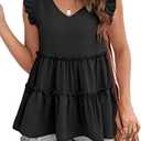AGSEEM Women's Babydoll Tank Tops V Neck Ruffle Sleeve Pleated Peplum Shirts Summer, Large