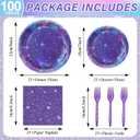 100Pcs Purple Glitter Party Decorations Demon Purple Sparkling Holographic Laser Paper Plates Napkins Disposable Tableware Set for Hunters Birthday Wedding Disco Bachelorette Party Supplies Serves 25