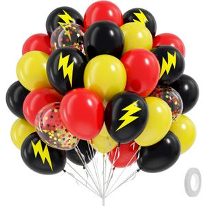 60pcs Black and Yellow Balloons 12inch with Black Print Red Yellow Confetti Balloons for Cartoon Theme Birthday Party Decorations