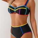 Eomenie Bikini Sets for Women Two Piece Swimsuits High Waisted Color Block Bathing Suits Tie Back Swimwear (Black, L)