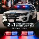 2 in 1 LED Emergency Dash Strobe Light Bar Front/Rear Windshield Safety Flashing Warning Hazard Interior Lights for Police Firefighter Construction Vehicles Trucks (2x7.5 inch, Blue/Red)