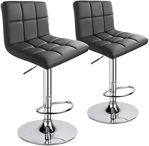 Leopard Bar Stools, Modern PU Leather Adjustable Bar Stool, Set of 2, Grey | 16"-11.4" Adjustable, 250Lbs Capacity, Fits Home Kitchen Island & Bar, Fits Counter & Bar Heights