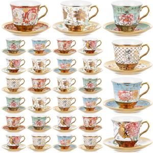 Teenyyou Set of 36 Tea Cups and Saucers Tea Party Decorations Floral Porcelain 5.4 oz British Gift for Women Birthday Party, Church, and Mother's Day (Stylish Style)