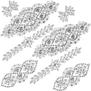 8 Pieces Crystal Rhinestone Appliques Silver Rhinestone Iron On Patch Hot Fix Applique for Bridal Wedding Dress Clothes Sash Crystal Belt DIY Sewing Appliques for Shoes