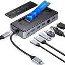 ORICO USB-C Hub with M.2 SSD Enclosure, 8-in-1 USB C Docking Station Fits M.2 NVMe/SATA SSD, 10Gbps, 4K@60Hz HDMI, 100W PD, Ethernet - OM28PR