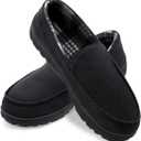 shoeslocker Mens Slippers Microsuede Moccasin Memory Foam House Shoes (11, Black)