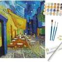 Scenic Paint by Numbers Kit for Adults - DIY Caf Terrace at Night Painting on Rolled Canvas 16x20 Inch, Acrylic Paint Set, Suitable for Beginners, Night View Art for Home Decoration or Gifts