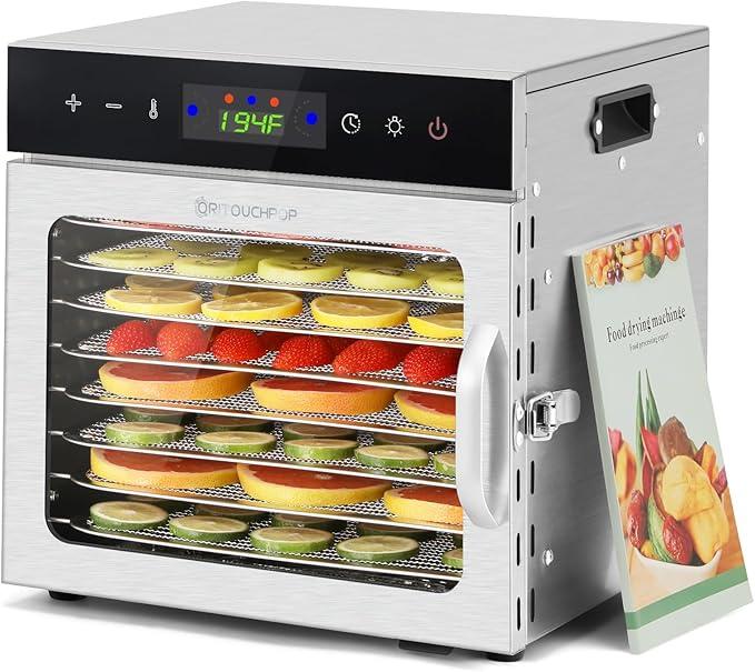 Food Dehydrator, 194℉ Temperature Control, 8 Trays, On/Off Light, Dehydration Machine for Beef Jerky, Fruits, Dog Treats, Herbs