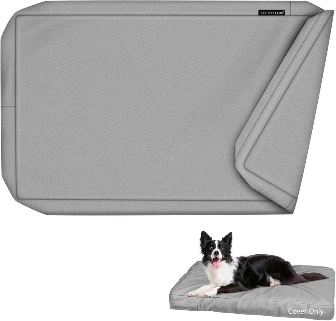 Explore Land Waterproof Dog Bed Cover Canvas Washable Dog Crate Pad Replacement Cover for 54 Inch Crate, 53Lx36Wx4H inch, Gray