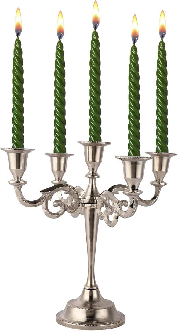 Rely+ 5 Arm Candelabra Taper Candle Holders Decorations Indoor Kitchen Dcor Table Candles Candlestick Candelabra Centerpiece (Silver)