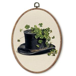 Hxlac Shamrock Hat Oval Wall Art Framed, Vintage St Patrick’s Day Irish Oval Wall Decor, Farmhouse Spring Hanging Canvas Prints Wall Sculptures for Home Living Room Bedroom Decor, 8.5x11.5 Inch