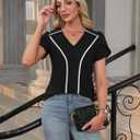 BMJL Womens Blouses Dressy Casual Short Sleeve Shirts Work Business Outfit Trendy Summer Tops (Black, XL)