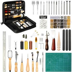FifthQuarter Leather Tooling Kit: 458 Pcs Essential Leather Working Tools and Supplies for Starter with Guide Craft Tool Kits with Organizer for Stamping | Cutting | Stitching | Carving