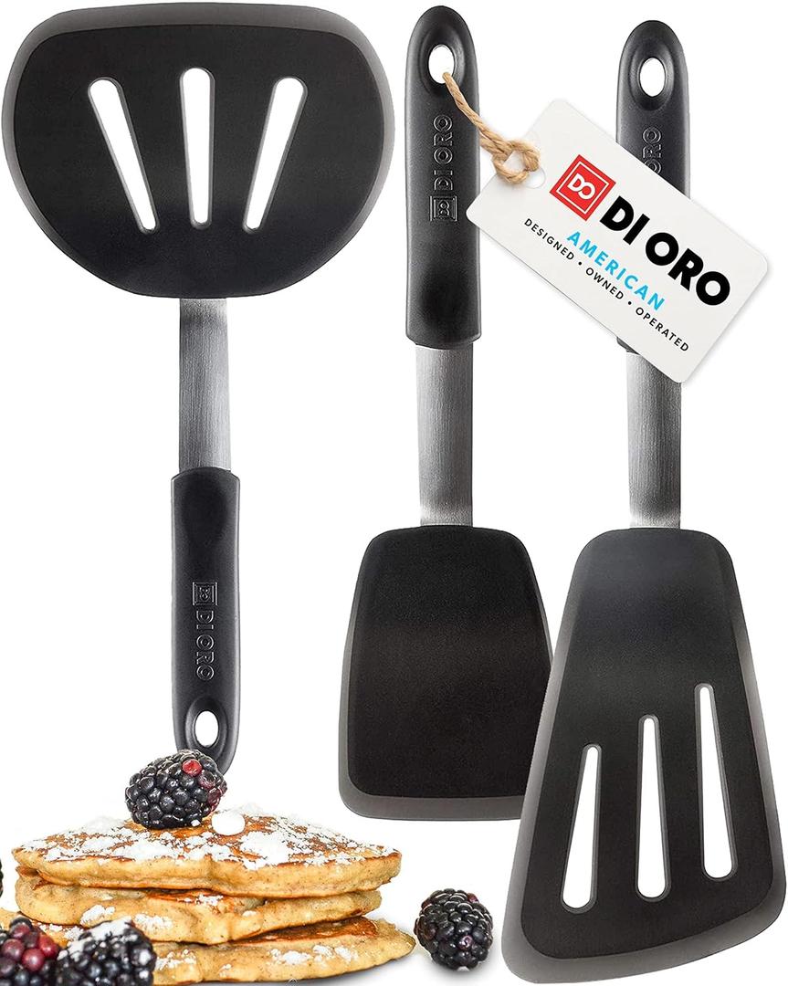 DI ORO - Chef Series FLEX Silicone Spatula 600F Heat-Resistant Flexible Silicone Rubber Turner Spatulas (3-Piece Set)