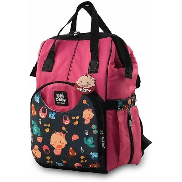 Uni Baby Diaper Bag, Mommy and Baby Stuff Backpack with Fun Prints, Pink and Black
