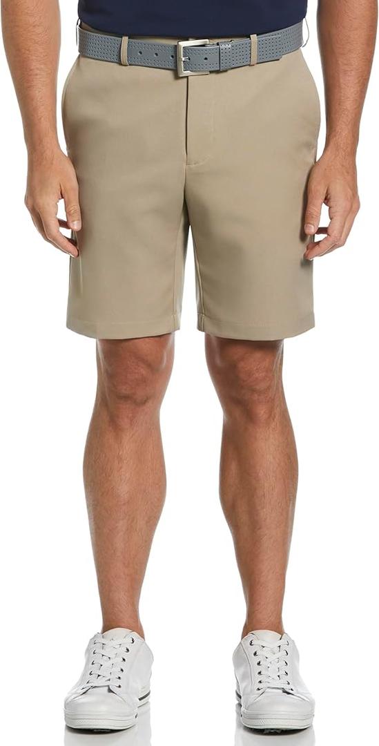 Grand Slam Men's 9" Flat Front Golf Short with Expandable Waistband, Lightweight Stretch Fabric, Moisture-Wicking, Chinchilla, 34