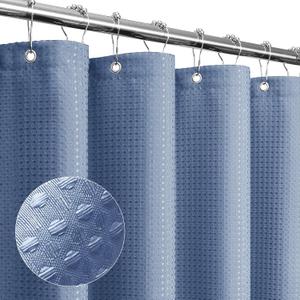 Gibelle Moonlight Blue Shower Curtain, Waffle Weave Textured Fabric Shower Curtain for Bathroom - Soft Cloth & Hotel Spa Luxury, Water Repellent, Machine Washable, 72X72, Moonlight Blue